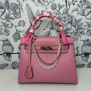 H pink leather kelly 25 handbag rose Sakura Epsom